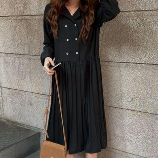 Plain Double Breasted Midi Dress Black - One Size
