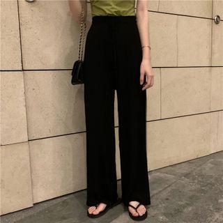 Puff-sleeve T-shirt / High-waist Wide-leg Pants