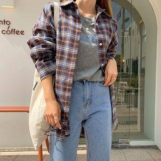 Plaid Long Shirt Brown - One Size