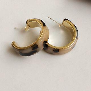 Leopard Print Mini Open Hoop Earring 1 Pair - Gold - One Size