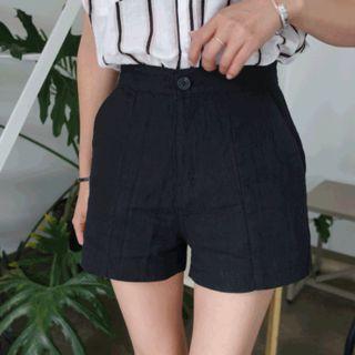 High-rise Seam-front Linen Shorts