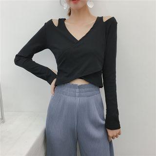 Cold-shoulder V-neck Long-sleeve Top