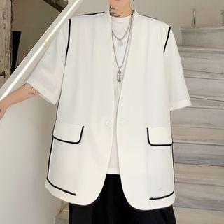 Short-sleeve Contrast Trim Blazer