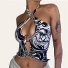 Cut-out Patterned Cropped Halter Top