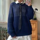 Long Sleeve Crochet Knit Loose-fit Sweater