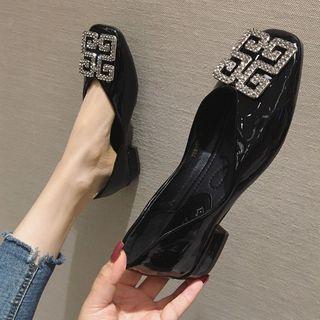 Patent Rhinestone Buckle Low-heel Pumps