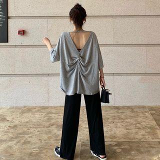 Back Drawstring Perforated Plain T-shirt