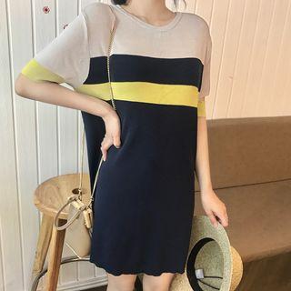 Short Sleeve Striped Knit Dress