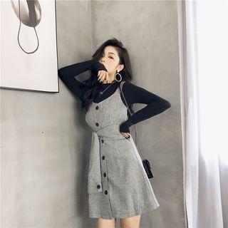Plain Strappy A-line Dress / Long-sleeve T-shirt