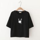 Elbow Sleeve Rabbit Print T-shirt