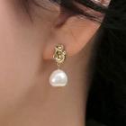 Faux Pearl Sterling Silver Dangle Earring E1127 - 1 Pr - Gold & White - One Size