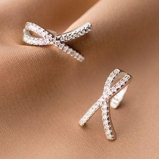 925 Sterling Silver Rhinestone Cross Cuff Earring 1 Pair - 925 Sterling Silver Rhinestone Cross Cuff Earring - One Size