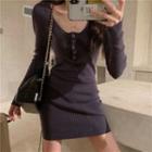 Long-sleeve Henley Mini Bodycon Dress