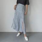 Slit Python Maxi Pleated Skirt