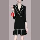 3/4-sleeve Contrast Trim Mini Collared Dress