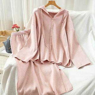 Set: Hooded Cardigan + Midi A-line Skirt