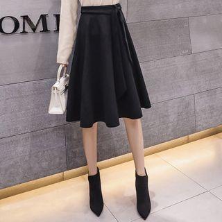 Plain Tie-waist A-line Midi Skirt