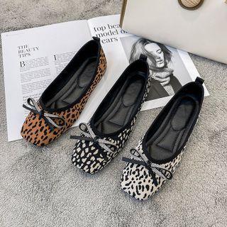 Rhinestone Bow Leopard Print Flats
