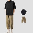 Elbow-sleeve Shirt / Plain Shirt / Loose Fit Pants
