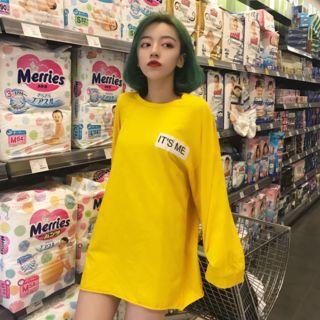 Letter Applique Long-sleeve T-shirt Dress