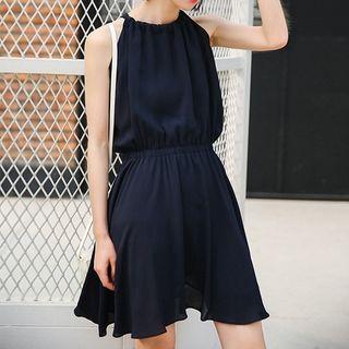 Halter-neck A-line Dress Black - One Size