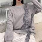 Ruffled Sweatshirt / Long-sleeve Tiered Midi A-line Dress
