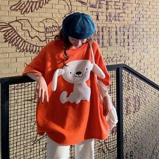 Cartoon Applique Elbow-sleeve T-shirt