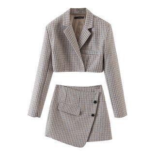 Plaid Crop Blazer / Plaid Wrap Skirt
