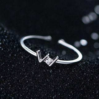 Letter W Rhinestone Sterling Silver Open Ring 1 Pc - S925 Silver - Silver - One Size