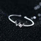 Letter W Rhinestone Sterling Silver Open Ring 1 Pc - S925 Silver - Silver - One Size