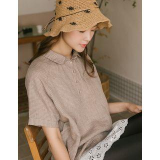 Half-placket Drawstring-hem Check Shirt