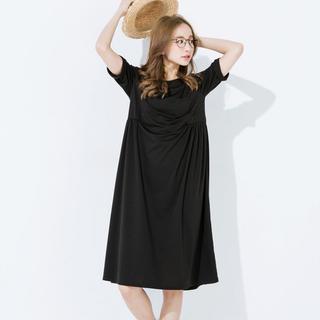 Elbow-sleeve Shirred Dress