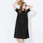 Elbow-sleeve Shirred Dress