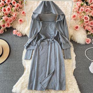 Set: Strappy A-line Dress + Zip Hoodie