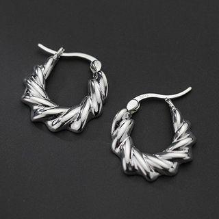 Crinkled Hoop Earring 1 Pair - Silver - One Size