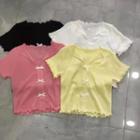 Short-sleeve Collared Ribbon Knit Top
