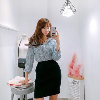 Metallic-button Fringed Tweed Shirt