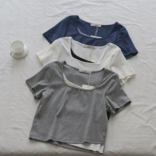 Square-neck Cropped Two Tone Top