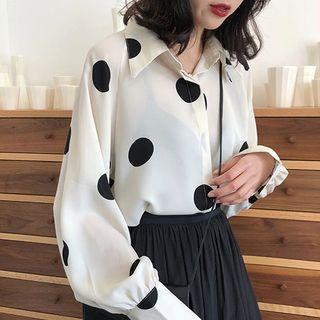 Long Sleeve Polka Dot Chiffon Blouse