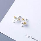 Flower Sterling Silver Earring 1 Pair - Silver & Gold - One Size