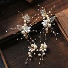 Wedding Set: Faux Pearl Branches Hair Clip + Fringed Earring 1 Pair Hair Clips & 1 Pair Clip On Earrings - One Size