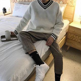 Couple Matching V-neck Contrast-trim Sweater