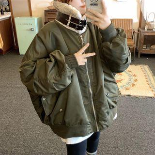 Furry Collar Panel Baseball Jacket