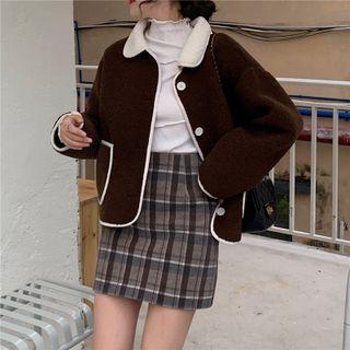Two Tone Faux Shearling Button-up Oversize Jacket