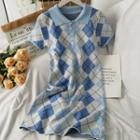 Argyle Slim-fit Mini Polo Dress Blue - One Size