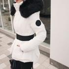 Faux-fur Trim Hooded Belted Puffer Jacket