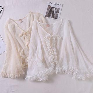 Dotted Lace Trim Ruffled Mesh Jacket