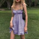 Spaghetti Strap Tie-front Layered A-line Dress