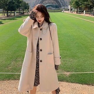 Plain Acrylic Long-sleeve Coat / Floral Long-sleeve Dress