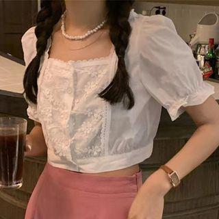Short-sleeve Square-neck Lace Blouse